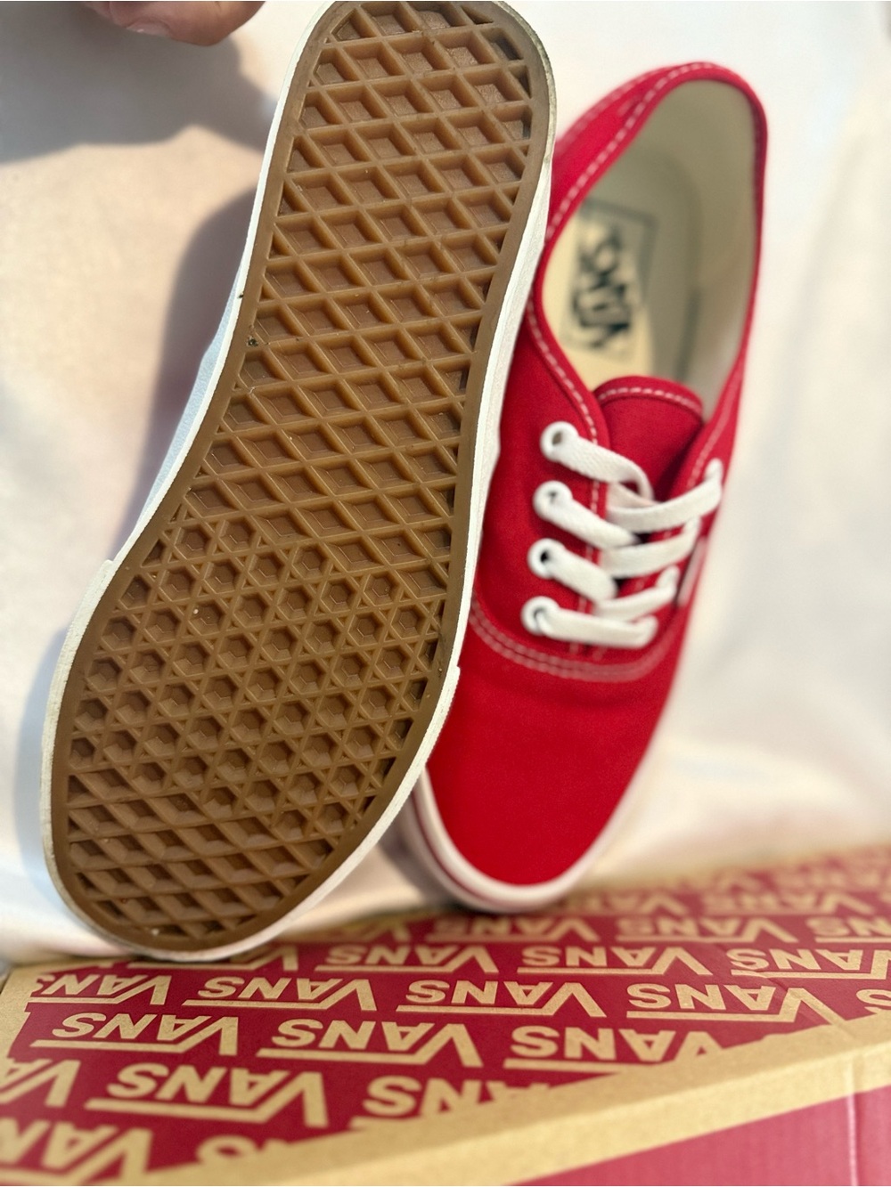 Vans Red Canvas Low Top Sneakers with Gum Waffle Sole